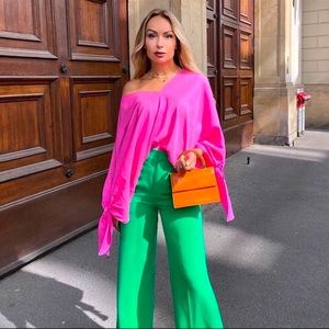 Zara Neon Pink Tie Detail Top